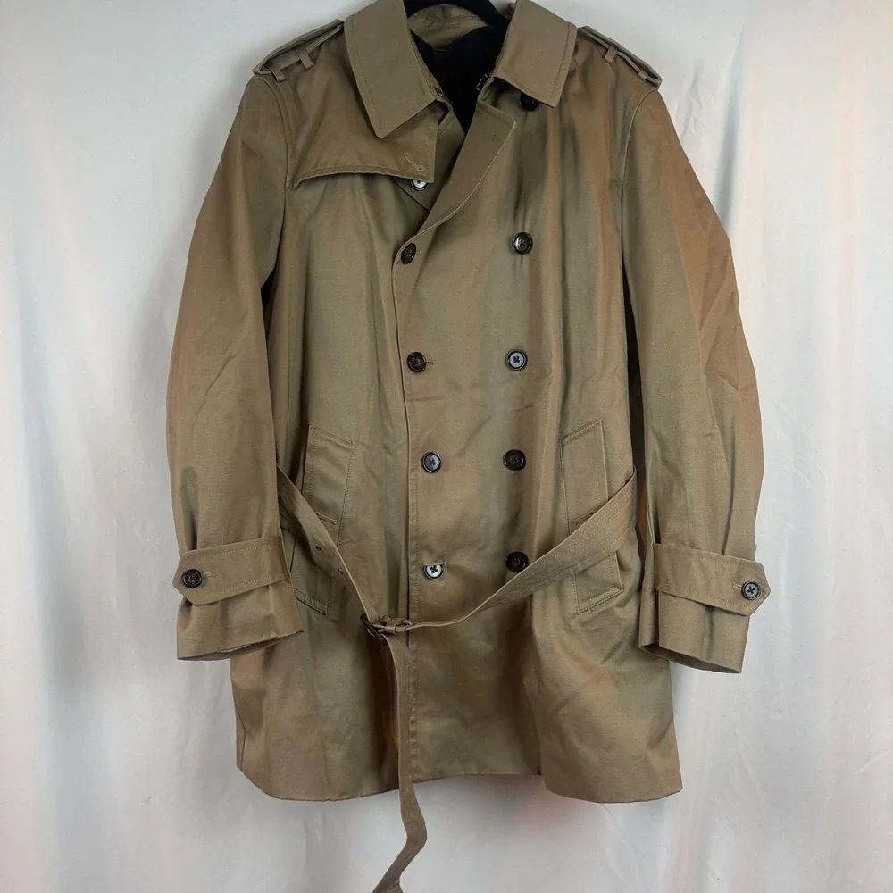 Banana Republic Mens Khaki Double Breasted Trench Coat Removable Liner SPR14 XL